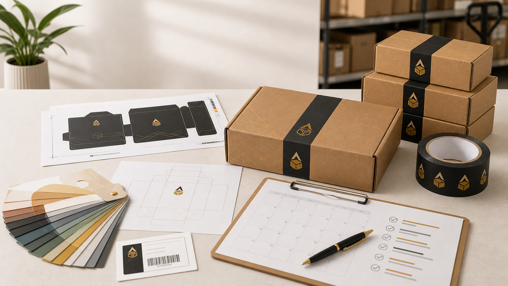 Premium Apex Packaging fast turnaround workflow with branded boxes, proof sheets, dielines, colour swatches, and ready-to-ship packaging.