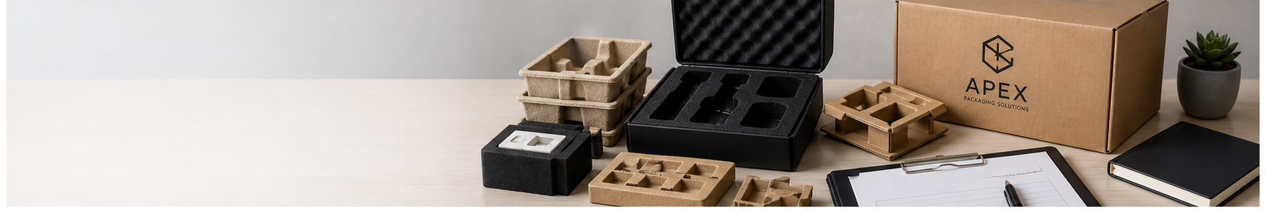 Custom Box Inserts for Safer Product Presentation premium Apex Packaging banner image with product mockups, cartons, and RFQ planning details.