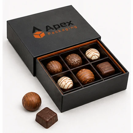 Apex Packaging branded chocolate box packaging