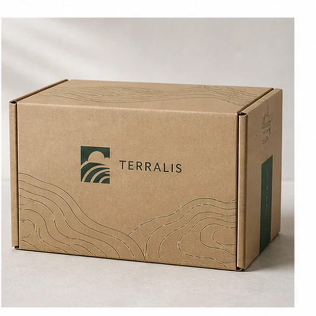Custom kraft box mockup with minimalist printed design