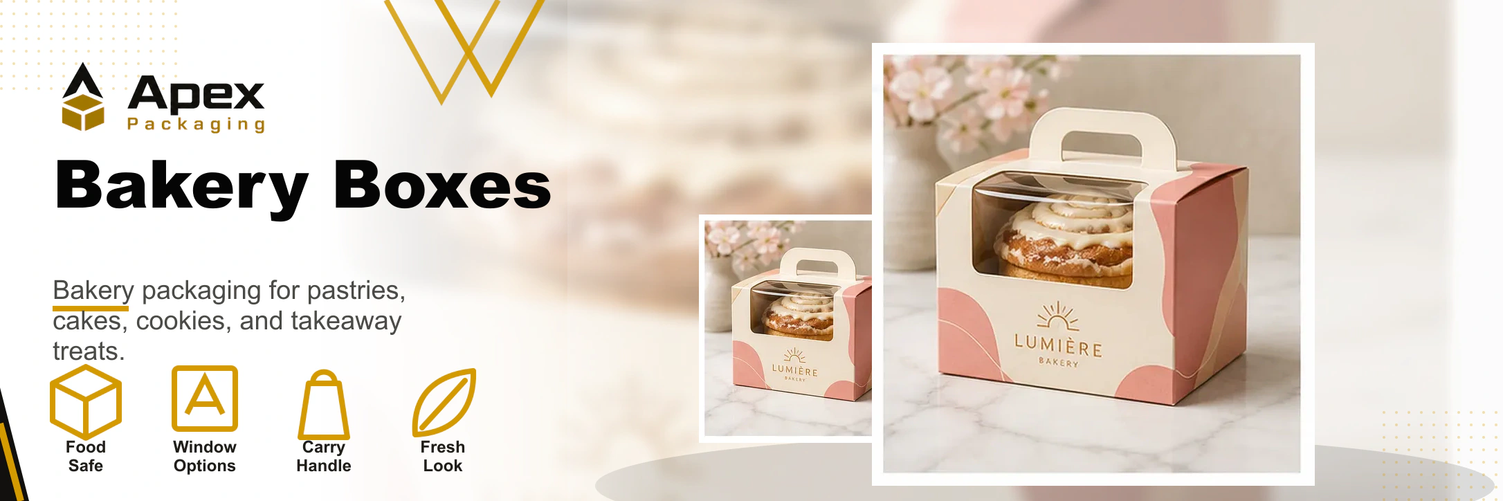 Kraft and printed bakery box packaging options.