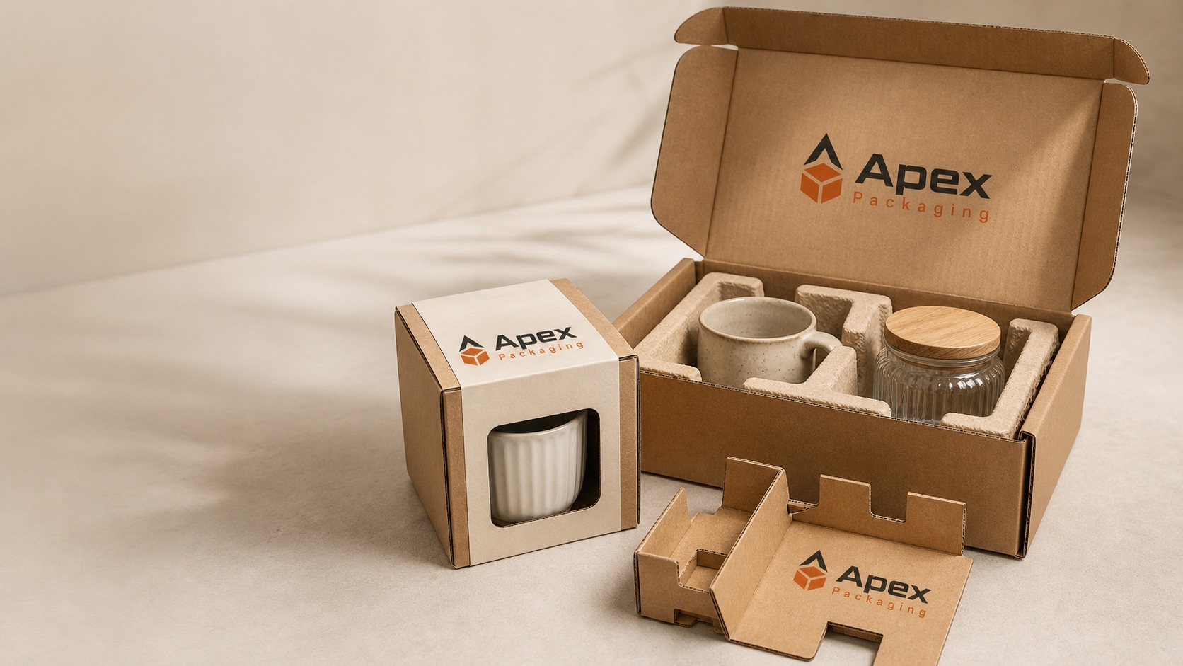 Apex Packaging branded kitchenware boxes with protective inserts