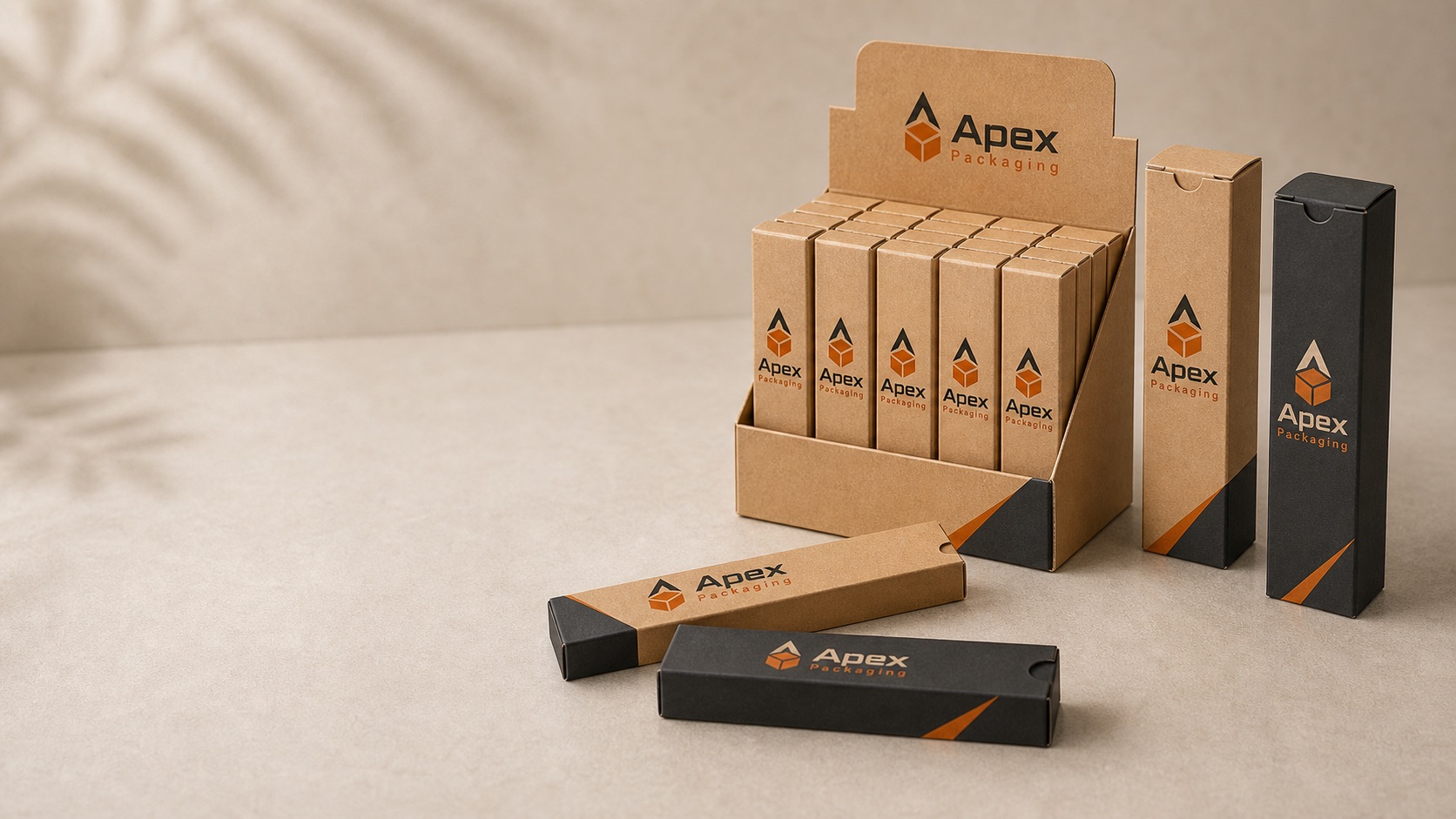 Apex Packaging branded pre-roll cartons and display packaging